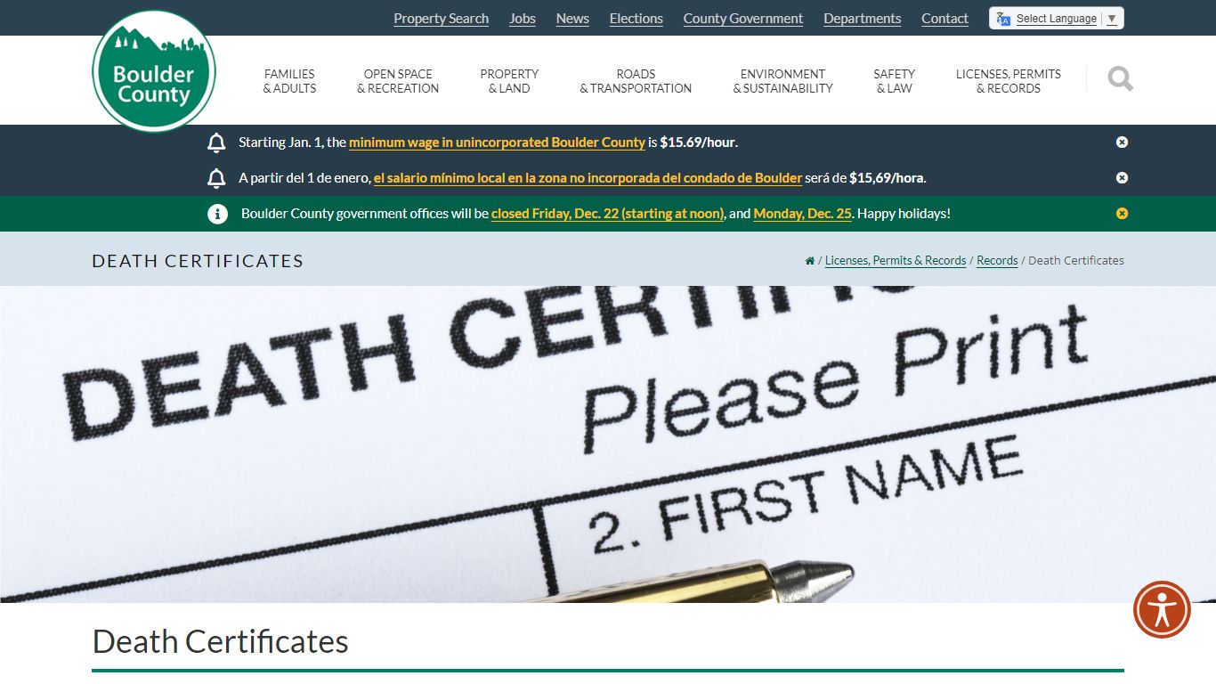 Death Certificates - Boulder County